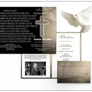 Um galho caiu da árvore genealógica, Cruz do Programa Memorial, Modelo de Programa Funeral, Cartão Memorial Moderno, Programa Funeral para homens