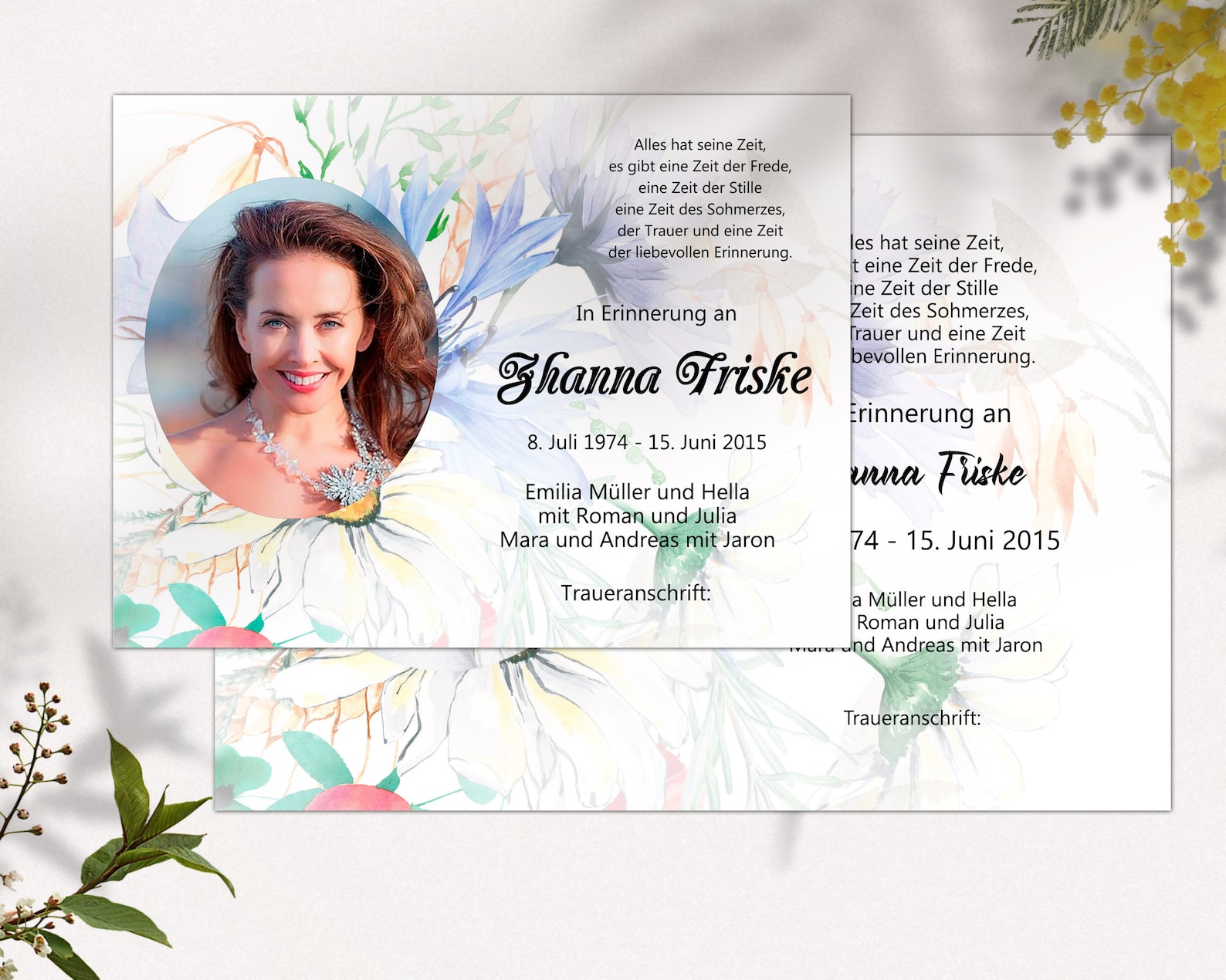 Schoene Traueranzeigen Mit Wildblumen Nachruf Für Frauen Trauer ...