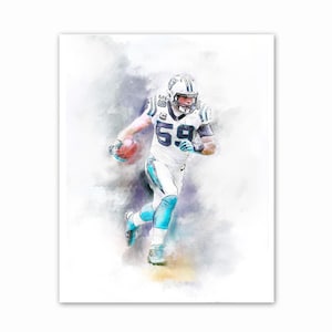 Carolina Panthers Luke 59, Arte de pared, Arte impreso de portrait sports, cartel de pared, dibujo de jugador de fútbol acuarela, arte de impresión de portrait sports