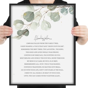 A limb has fallen from the family tree, Gift for father&#39;s day, In Loving Memory Gift, Bereavement Gift, loss father, Limb fell, Empathy