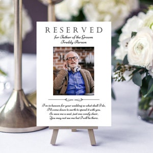 Reserved memory sign, father mother of the groom, wedding memorial sign,reserved seat for deceased dad mom at wedding, chair for dad mom