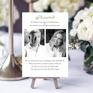 Reserved memory sign, father mother of the groom, wedding memorial sign,reserved seat for deceased dad mom at wedding, chair for dad mom
