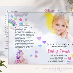 Programa memorial para meninas, modelo de programa de serviço funerário para bebê ou criança, perda de bebê, cartão de funeral para uma menina falecida, em memória amorosa