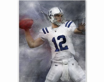 Andrew Luck 12, Sports Portrait, Digital Prints, watercolor print, art print, wall decor,   footballer, Poster, gift digital illustration