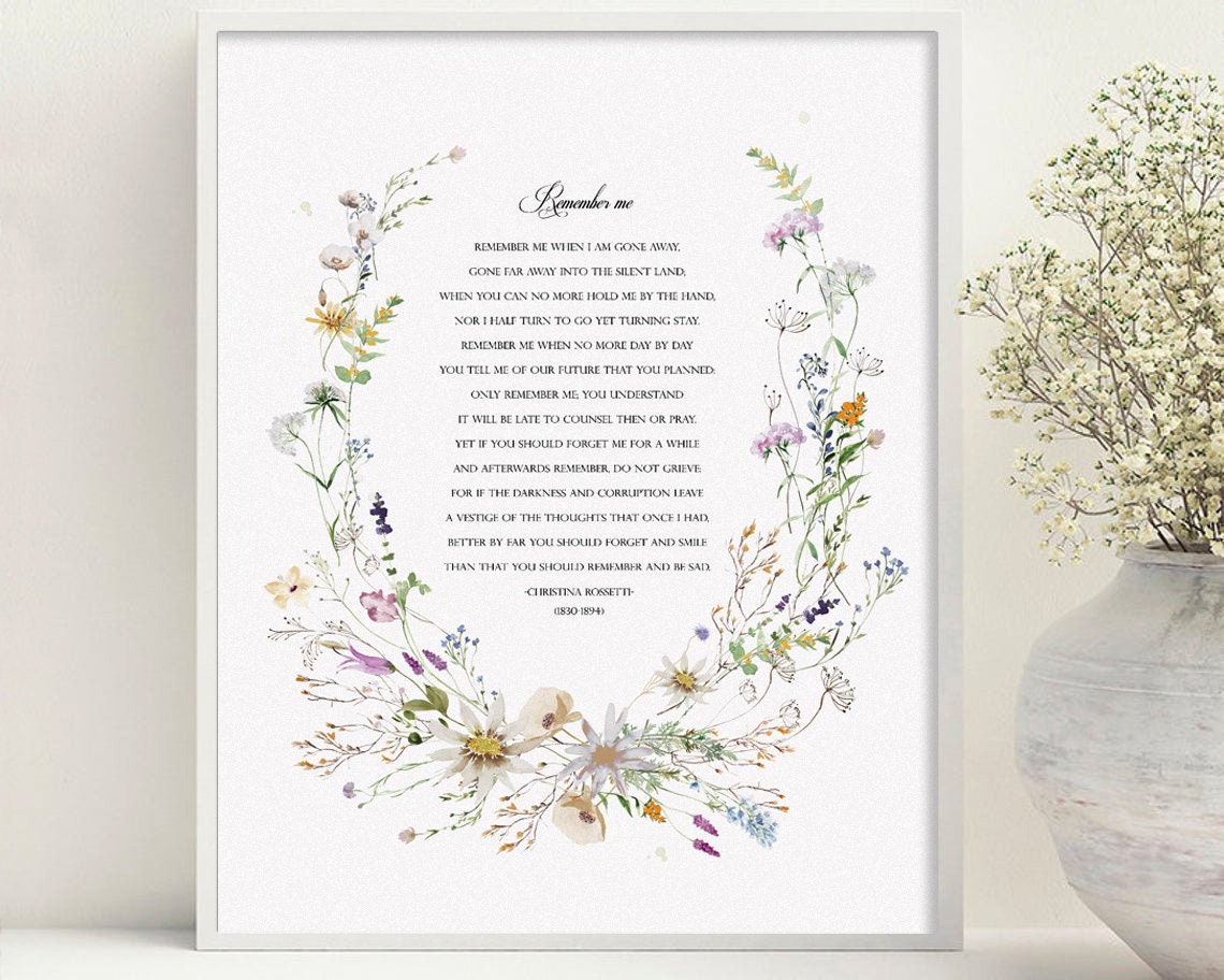 Recuérdame poema de Christina Rossetti Arte mural de flores Etsy México