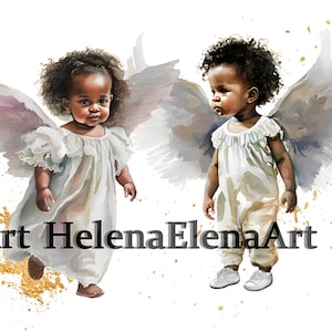 Baby Angel afroamericano / Angeli Clipart Png / Babies Angels Ragazzo e ragazza / Boy Girl Clip Art Png / Acquerello arte / Battesimo / Cristiano