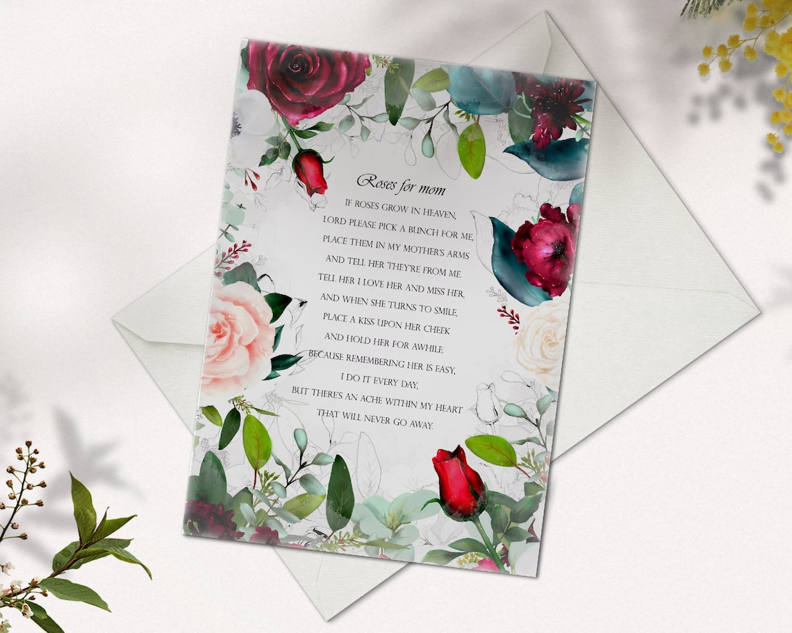 If Roses Grow in Heaven Poem for Deceased Mother in Memory Etsy