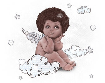 Victorian Cherub Angel Png | Angel Baby Cherub |  Newborn cherub Clipart | Cute Cherub Png | African American Baby Cherub | Baby Angel Png