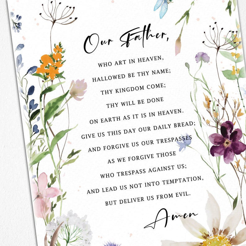 Our Father Prayer Printable Wall Art Catholic Lords Prayer Print Our ...