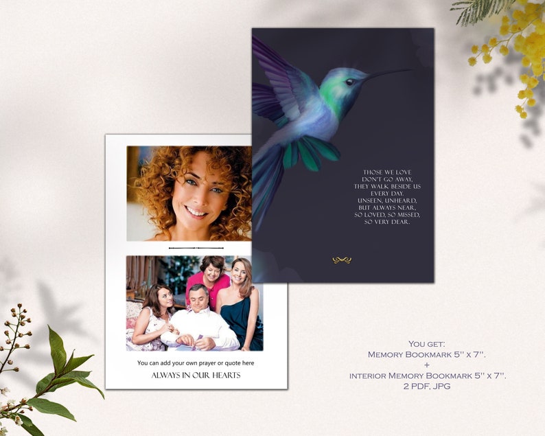Hummingbird Funeral Program Template for Women, Classic Sympathy ...