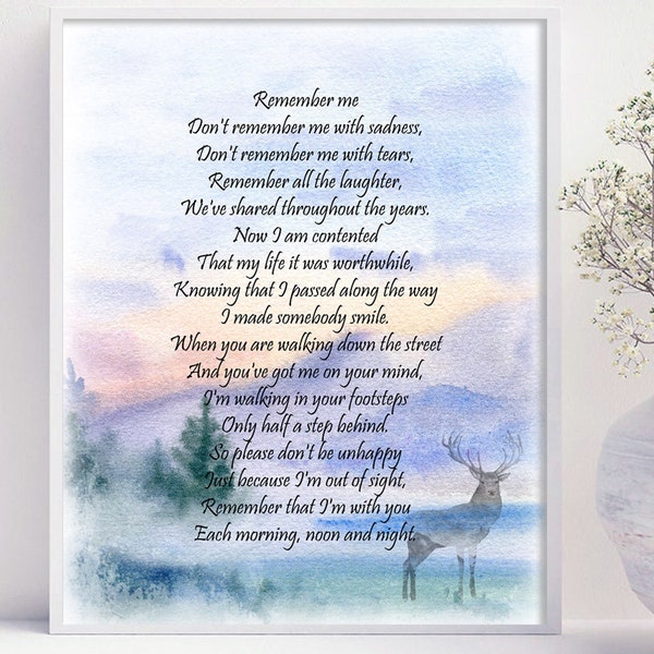 Don't remember me with sadness, In loving memory of father, Remembrance memorial home wall decor, Remember me, Poem for deceased loved one