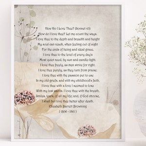 How Do I Love Thee? poem by Elizabeth Barrett Browning, love poem, gift for wife, gift for husband, gift love, gift for wedding, wall art