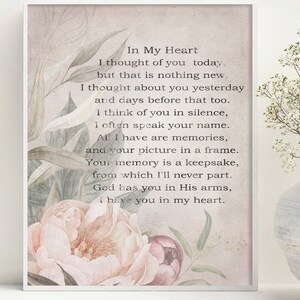 Poem In My Heart, Gedicht für Verstorbene, Erinnerungsgeschenk, in liebevoller Erinnerung, Verlust eines geliebten Menschen Geschenk, Sympathie, in unseren Herzen für immer, Trauergedicht