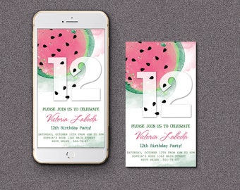 12th Birthday Card 12th 10 th 9 th  Birthday Tween Invite mobile invitation 5th 6th Birthday girl 1st 2nd 3rd 7th Birthday Party phone sms