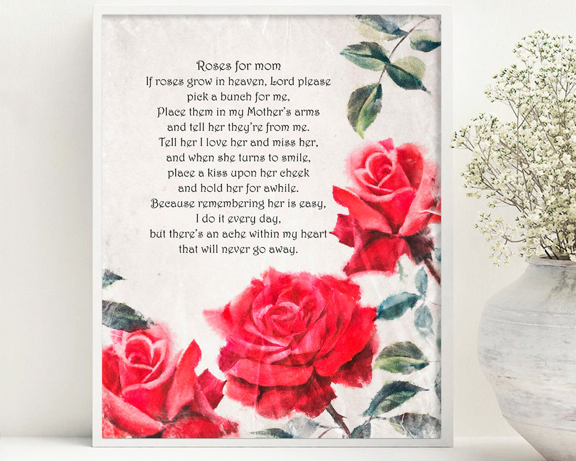 Poem for Deceased Mother If Roses Grow in Heaven You Can Etsy Hong Kong