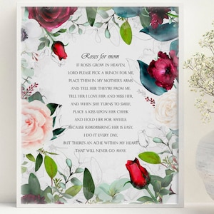 Si les roses poussent dans le ciel, poème pour une mère décédée, à la mémoire de maman, ange aux cieux, perte d'un être cher, cadeau pour la mémoire, cadeau de sympathie