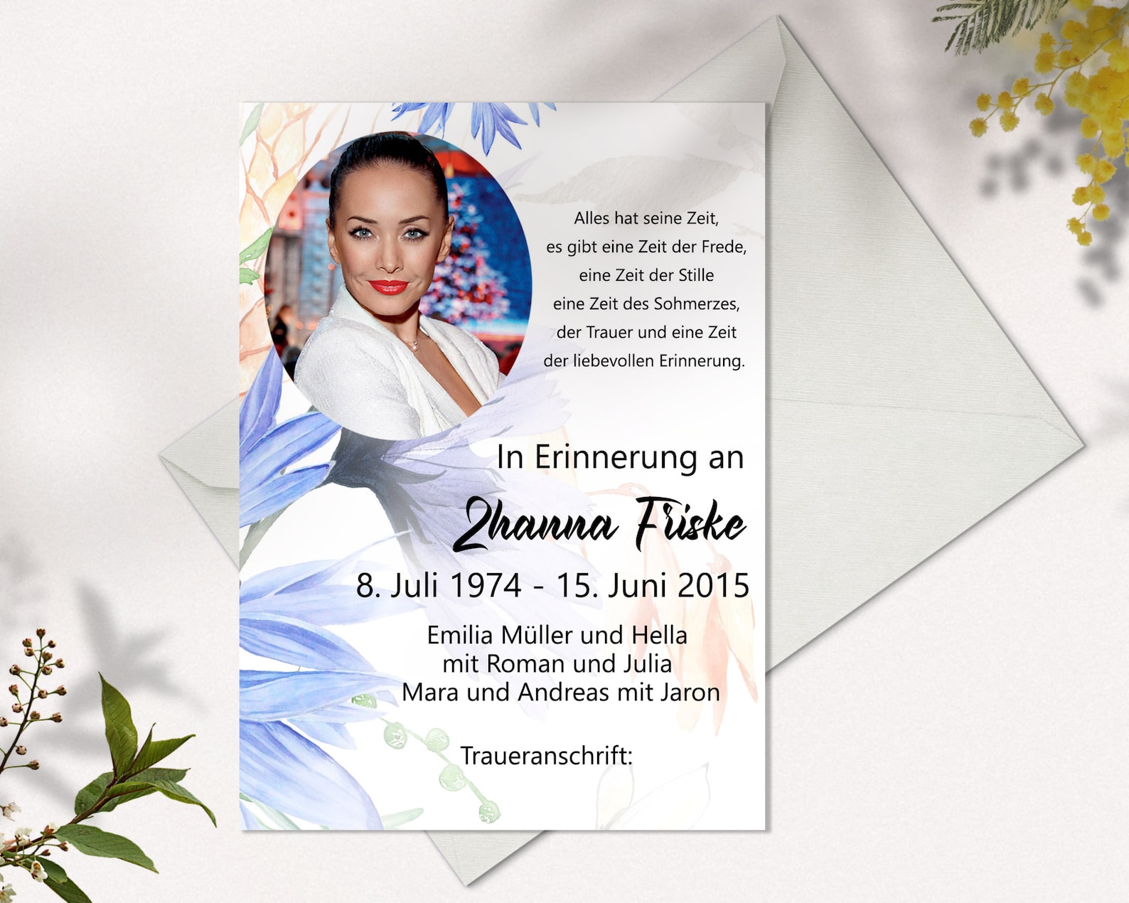 Schoene Traueranzeigen Mit Wildblumen Nachruf Für Frauen Trauer ...