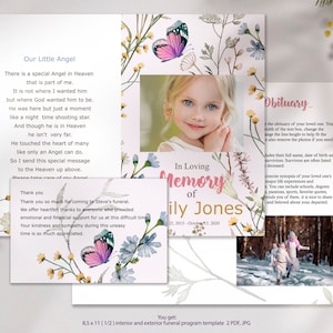 Wildflowers Butterfly Celebration of life for child | Funeral program  for girl | Girls memorial program | Child editable  program Flowers
