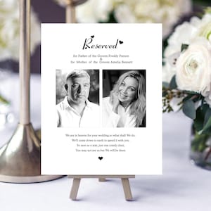 Father mother of the groom, Reserved memory sign, wedding memorial sign,reserved seat for deceased dad mom at wedding, chair for dad mom