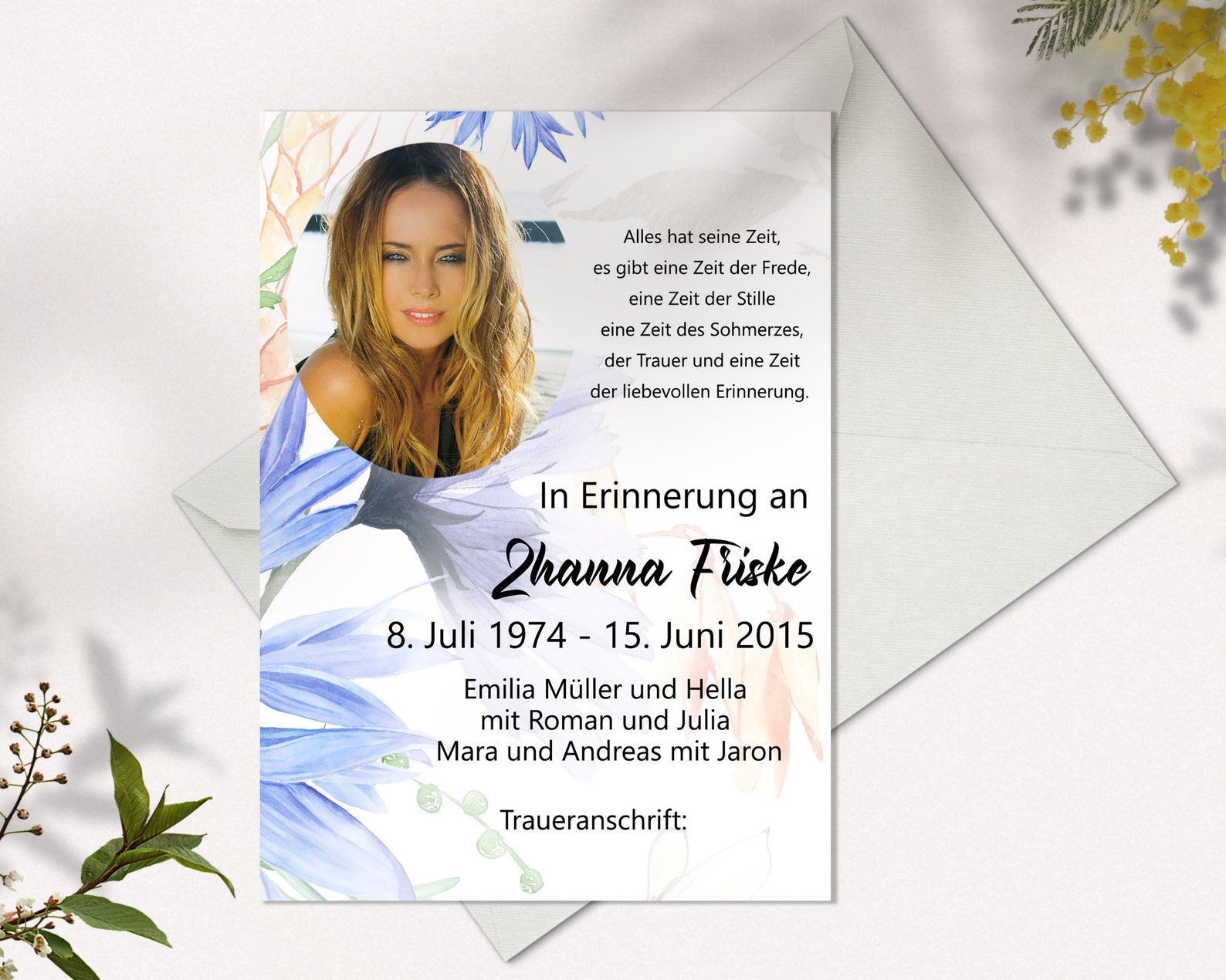 Schoene Traueranzeigen Mit Wildblumen Nachruf Für Frauen Trauer ...