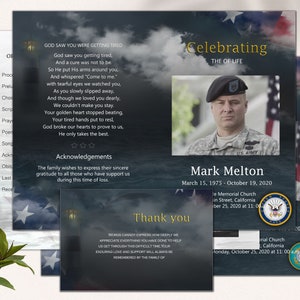 Funeral Program Template US armed forces, US Coast Guard,  Funeral Announcement Card US Navy, American Flag Obituary,  Memorial Service