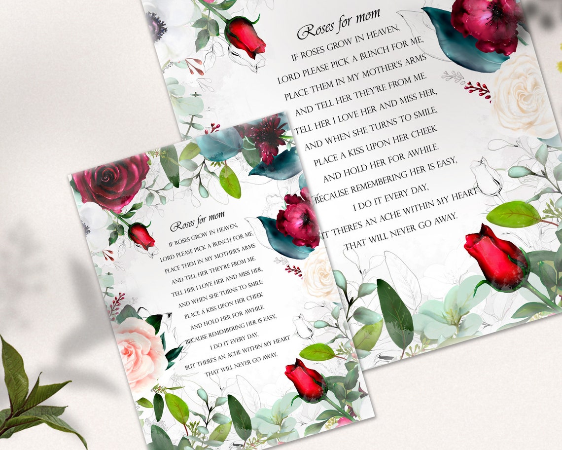 If Roses Grow in Heaven Poem for Deceased Mother in Memory Etsy