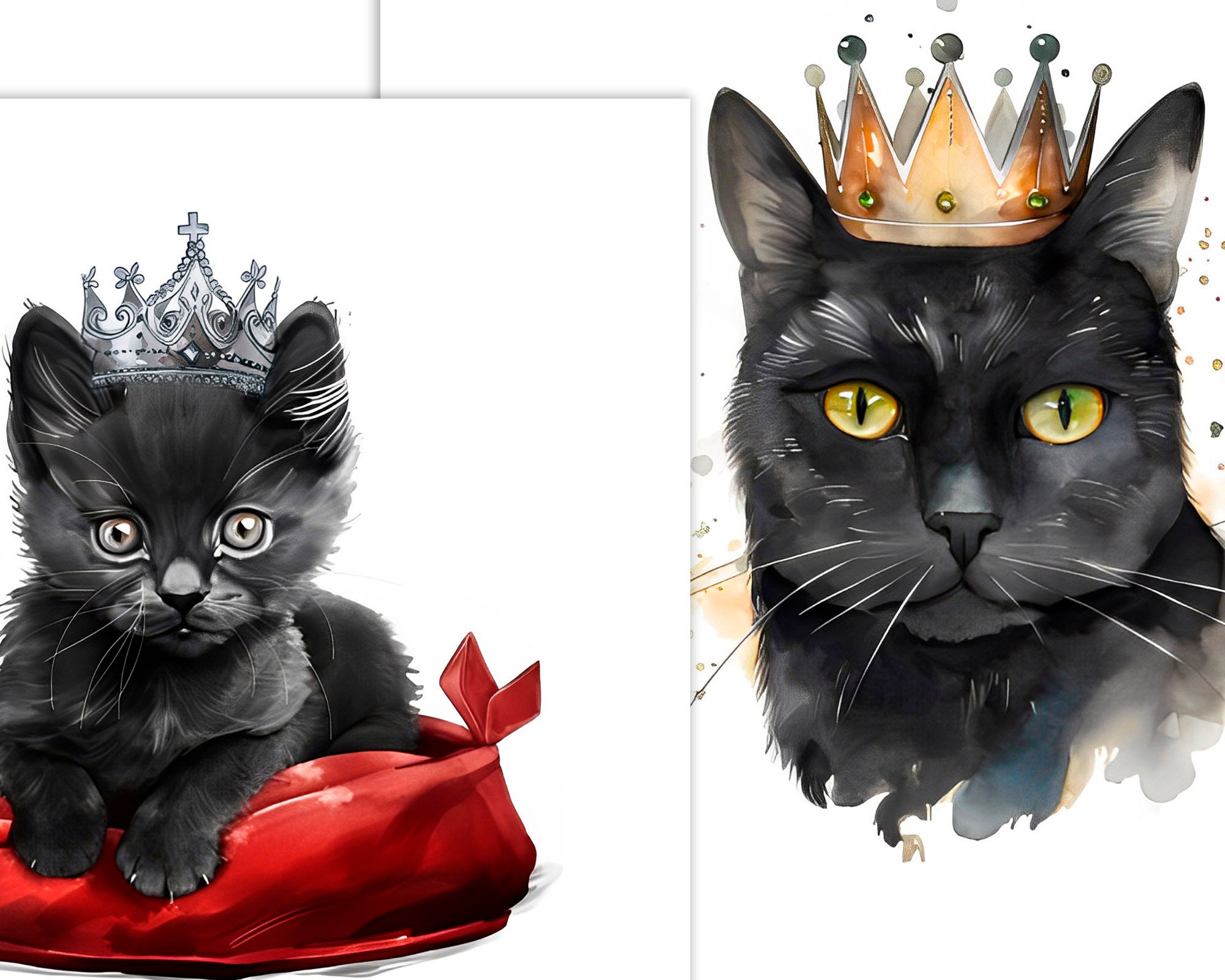 王冠をつけたかわいいふわふわの子猫のクリップアート 12 高品質 JPG、完全商用利用可能 - デジタルダウンロード、猫のクリップアート 、水彩画、ウォールアート - Etsy 日本, image size:2000x1600