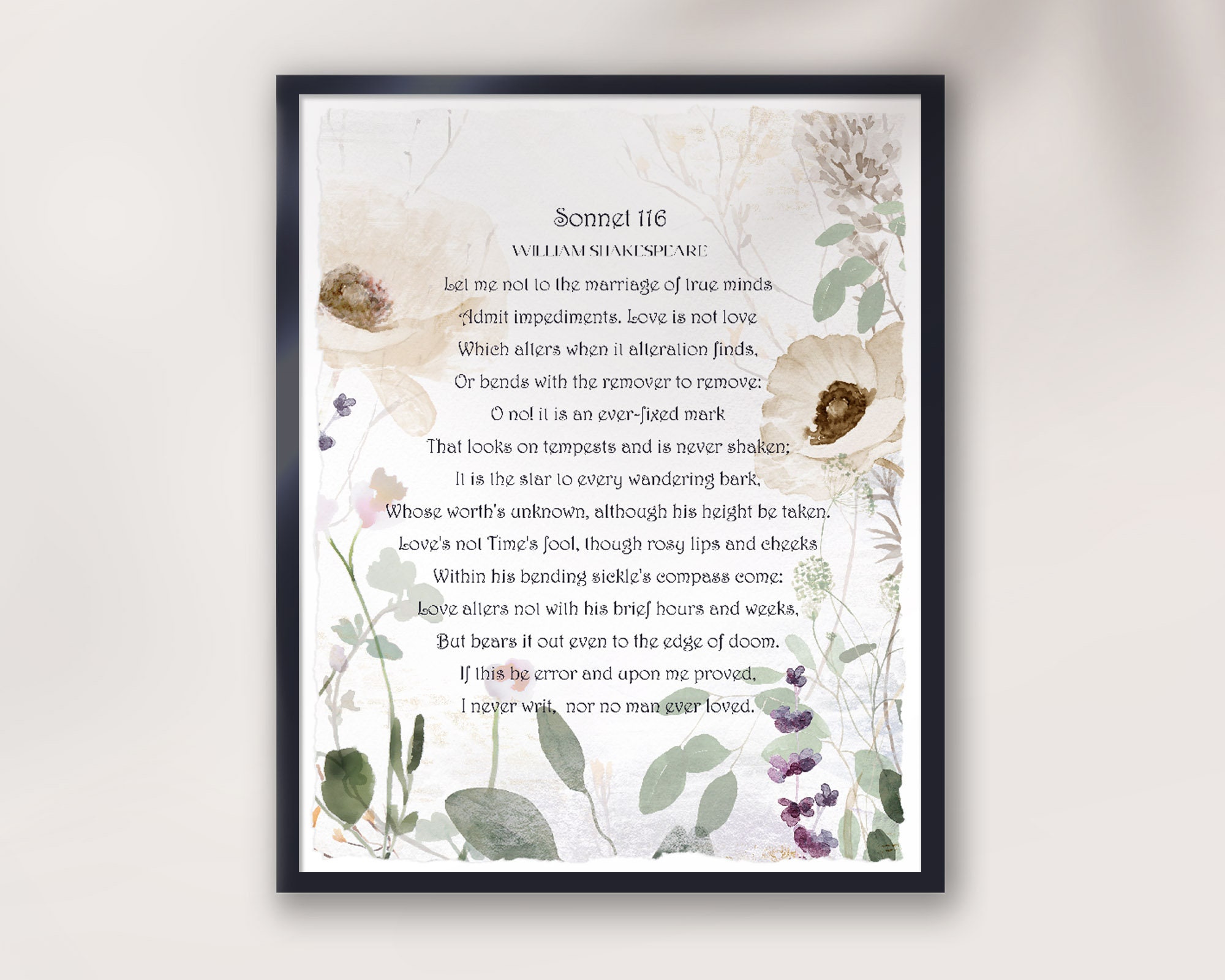 Sonnet 116 Let Me Not to the Marriage of True Minds William - Etsy