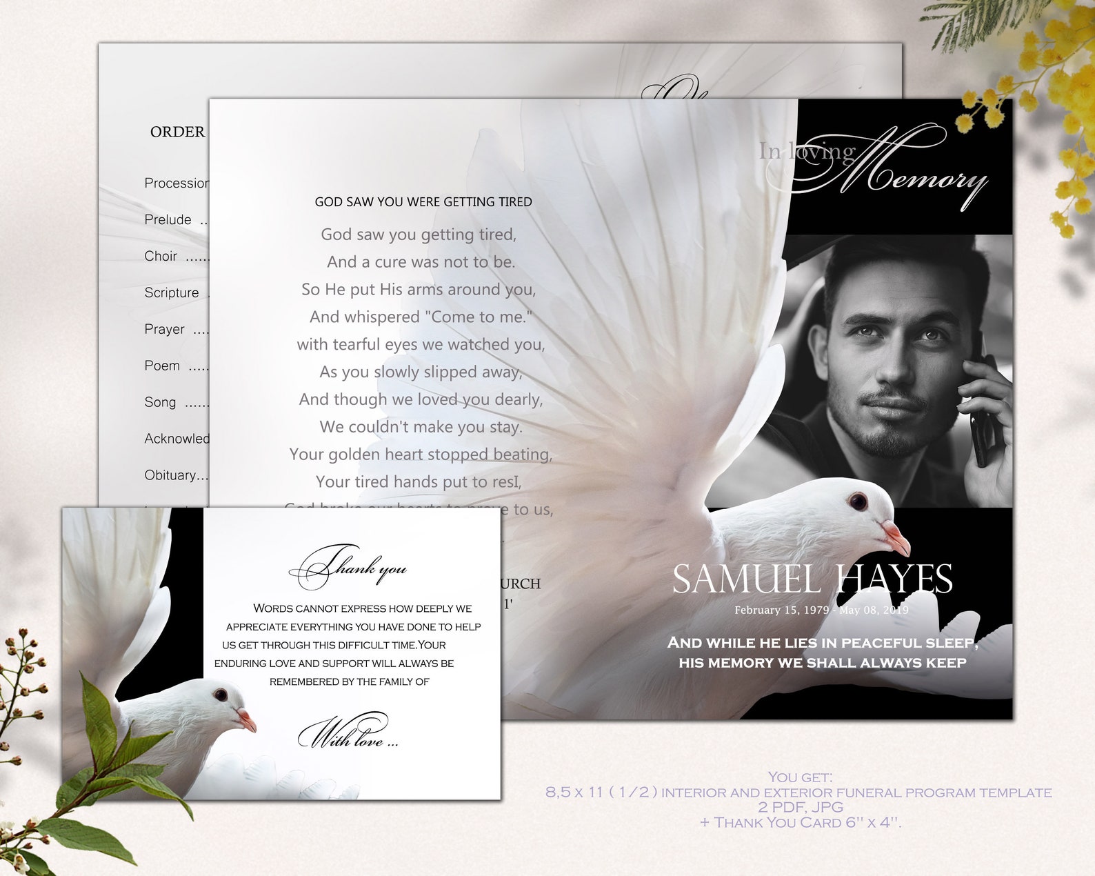 Funeral Program Template for Young Man, Black and White Funeral Program
