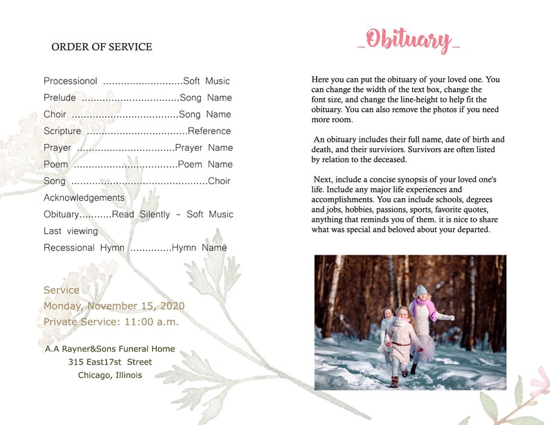 Wildflowers Butterfly Celebration of Life for Child Funeral Etsy