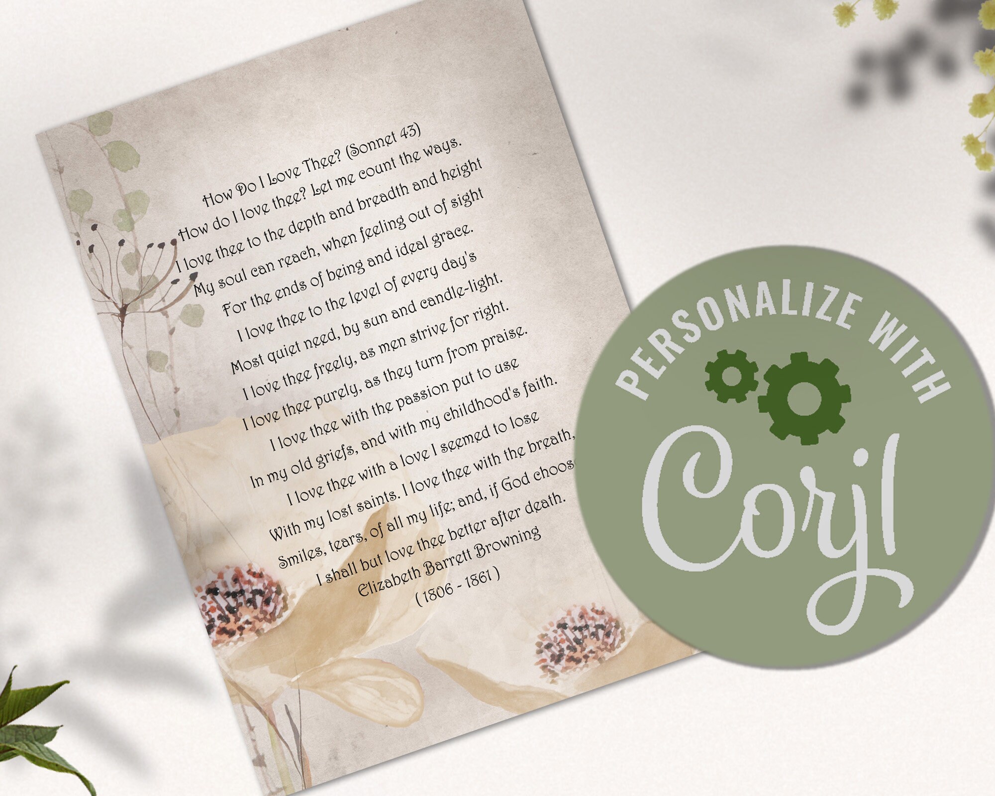 How Do I Love Thee poem by Elizabeth Barrett Browning love | Etsy