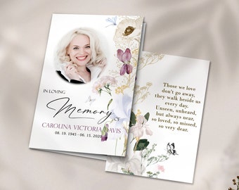 Wildflowers Funeral editable program  for women, Funeral ceremony, Funeral service, Celebration of life with flowers, loss of mom, daughter