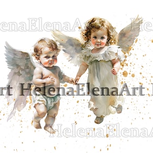 Ange aquarelle Clipart Png | Garçon Fille Clip Art Png | Aquarelle de baptême d'ange | Cadeau de baptême petit ange | Bébés Anges Garçon et Fille