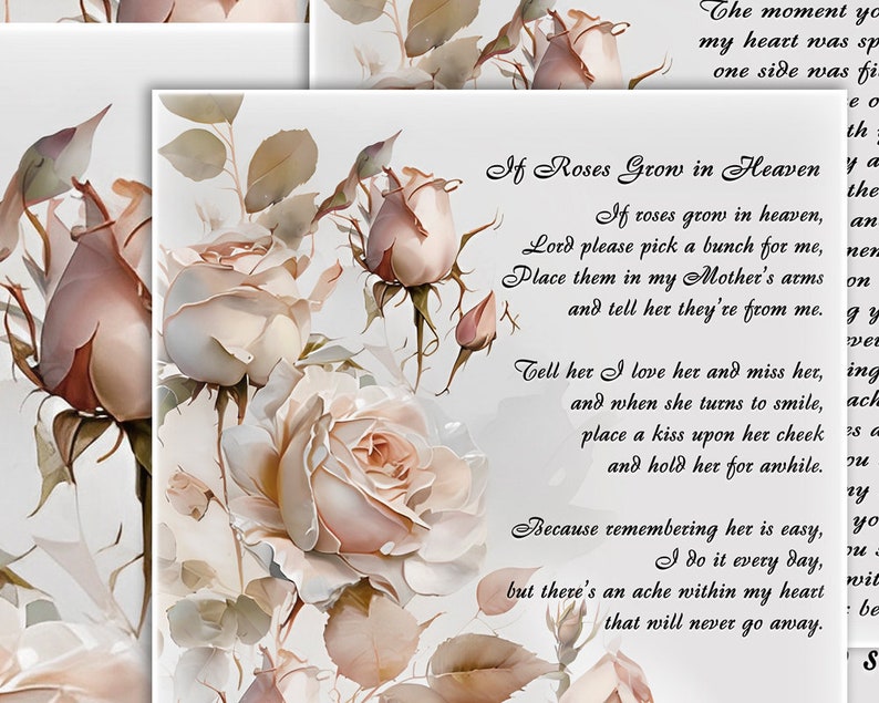 If Roses Grow in Heaven Memory Poem Poem for Mother Etsy UK
