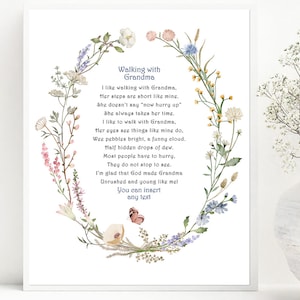 Poème pour grand-mère | Marcher avec grand-mère | Cadeau personnalisé pour grand-mère | Image personnalisée pour grand-mère | cadeau pour grand-mère de petits-enfants