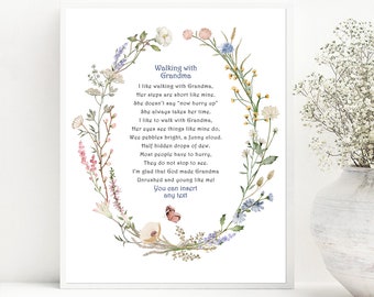 Poem for grandma | Walking with Grandma | Customized gift for grandma | Personalized picture  for granny | gift for granny from grandkids