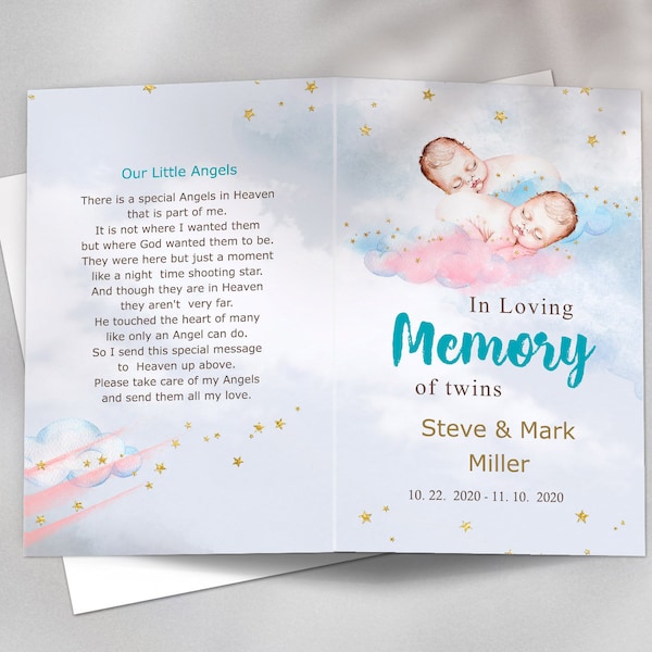 Stillborn Baby Twins Memorial, Stillbirth twins, Babies twins loss funeral program template, Memorial printable  programe for Boy twin