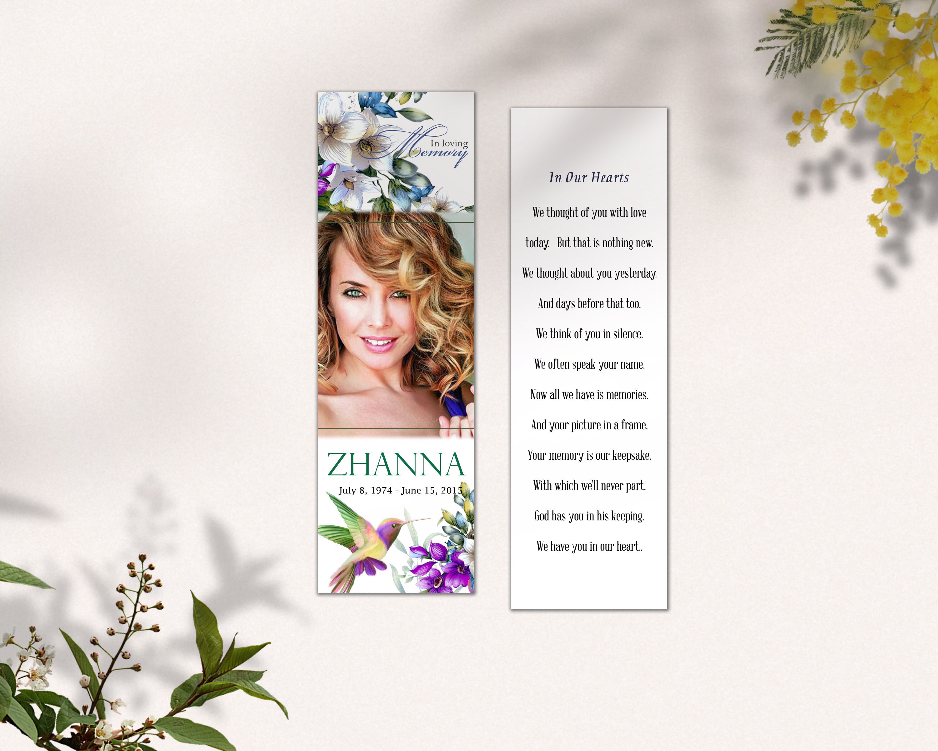 thumbnail image 2 of Printable Funeral Prayer Card 3 X 5 Memorial Prayer Card Editable With Ms Word Purple Iris Flowers Hummingbird 2 of 13