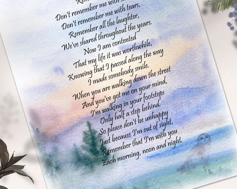 Remember Me, in Loving Memory of Mother, Poem for Deceased Mom