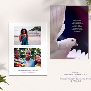 Funeral program template for young woman, Dove, modern memorial program, funeral program for young girl with dove, forever in our hearts image 3