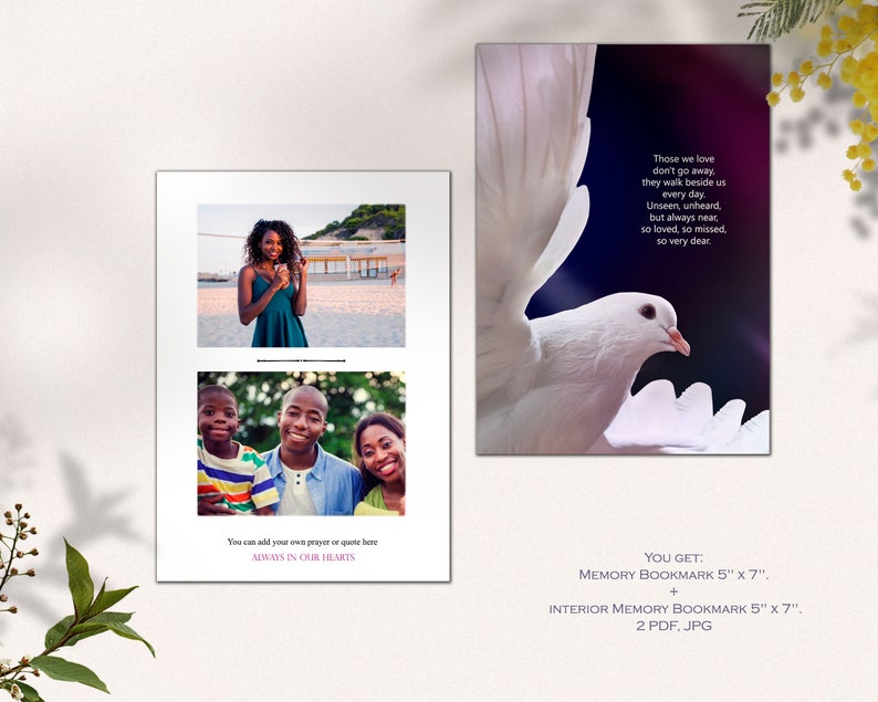 Funeral program template for young woman, Dove, modern memorial program, funeral program for young girl with dove, forever in our hearts image 3