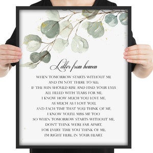 Cuando el mañana empieza sin mi, Poema, Regalo para el día del padre, Poema para difuntos, Carta del cielo, Pérdida de un ser querido, Pérdida de suegra