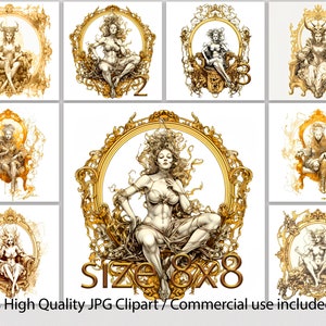 Diable femme, vintage Devil Girl Clipart 8 JPG, Devils Demons Satanic Clip Art, Decoupage, Scrapbook Tools Clipart, Rococo ornate decoration