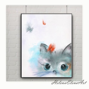 poster instant download, watercolor cat, cat wall art, cat wall decor, cat nursery art, cat painting, cat printable, kitten print, Cat print