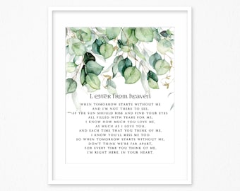 When tomorrow starts without me, Letter from heaven, Memorial poem, Loss of a loved one, Loss of husband, Loss of wife, sympathy gift