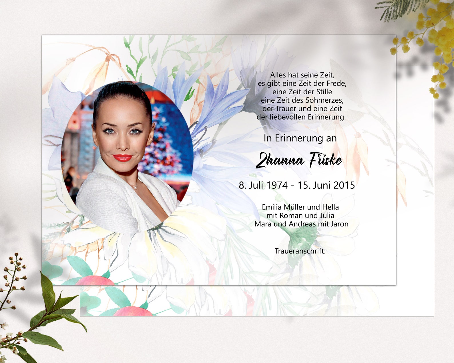 Schoene Traueranzeigen Mit Wildblumen Nachruf Für Frauen Trauer ...