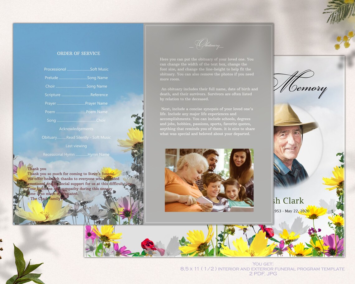 Wildflowers Funeral Template for Men Women Memorial Program Etsy