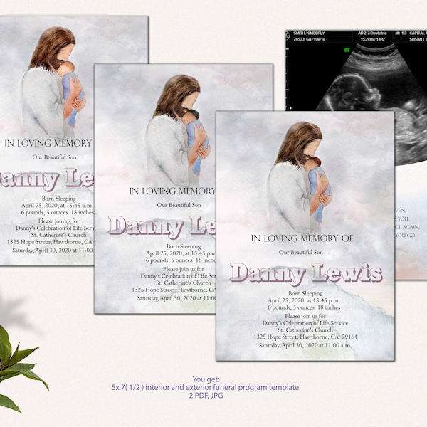 Baby Boy Loss, Funeral Service Program Template for Baby Boy, Forever in His arms, In loving memory, Child loss, Stillborn, Little angel