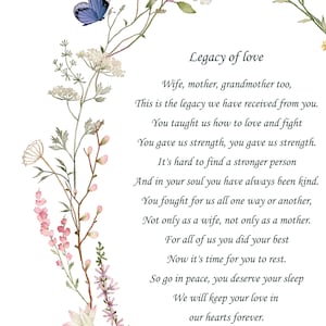 Legacy of Love Funeral Poem | Memorial Poem | Sympathy Card | Funeral ...