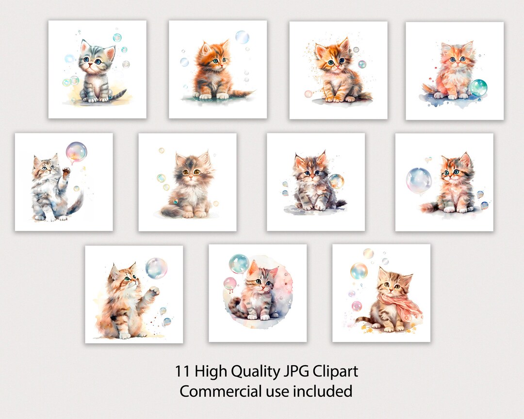 Cute Kittens With Soap Bubbles Clipart 11 High Quality JPG, Full